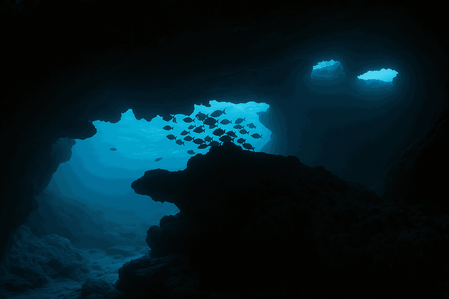 Scuba diving at Makaha Caverns in Oahu
